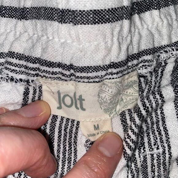 Jolt paper bag striped high waist pants w/tie belt & front pockets sz M women - Picture 3 of 9